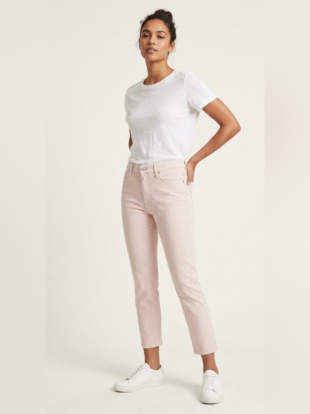 Vince Soft Pink Cropped Slim Straight Jeans‎ minimalist soft girl luxury